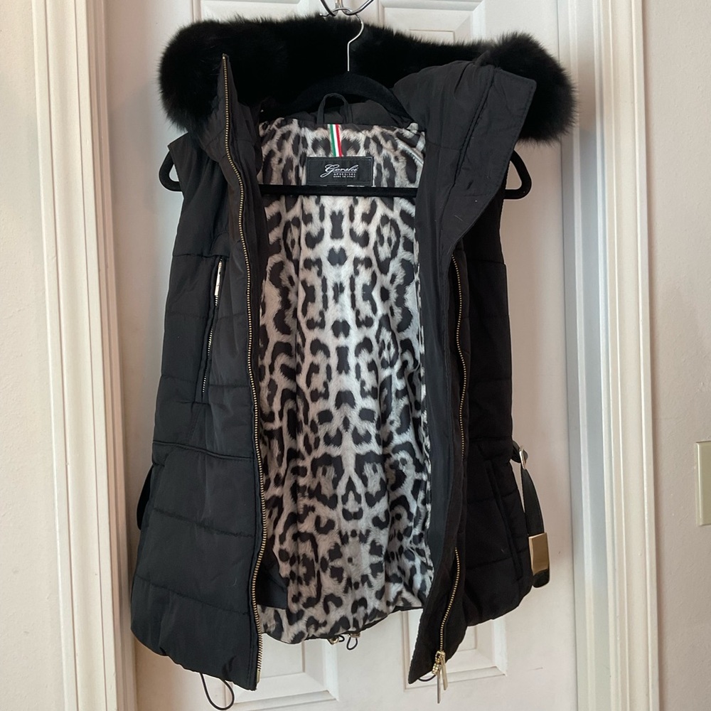 Gorski Apres-Ski Vest, hooded with detachable fox fur trim, NWOT, black, Size S - Picture 5 of 14